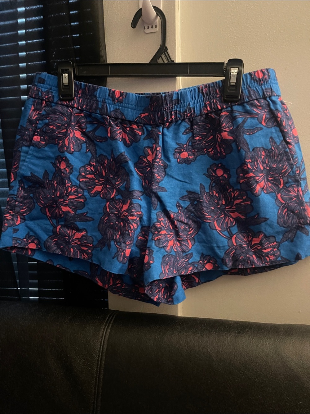 J Crew Women’s Elastic-Waist Linen Blend Shorts in Blue & Pink Size 10 NWOT